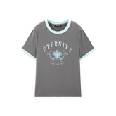 Women's Printed and Embroidered T-Shirt with Contrast Trim